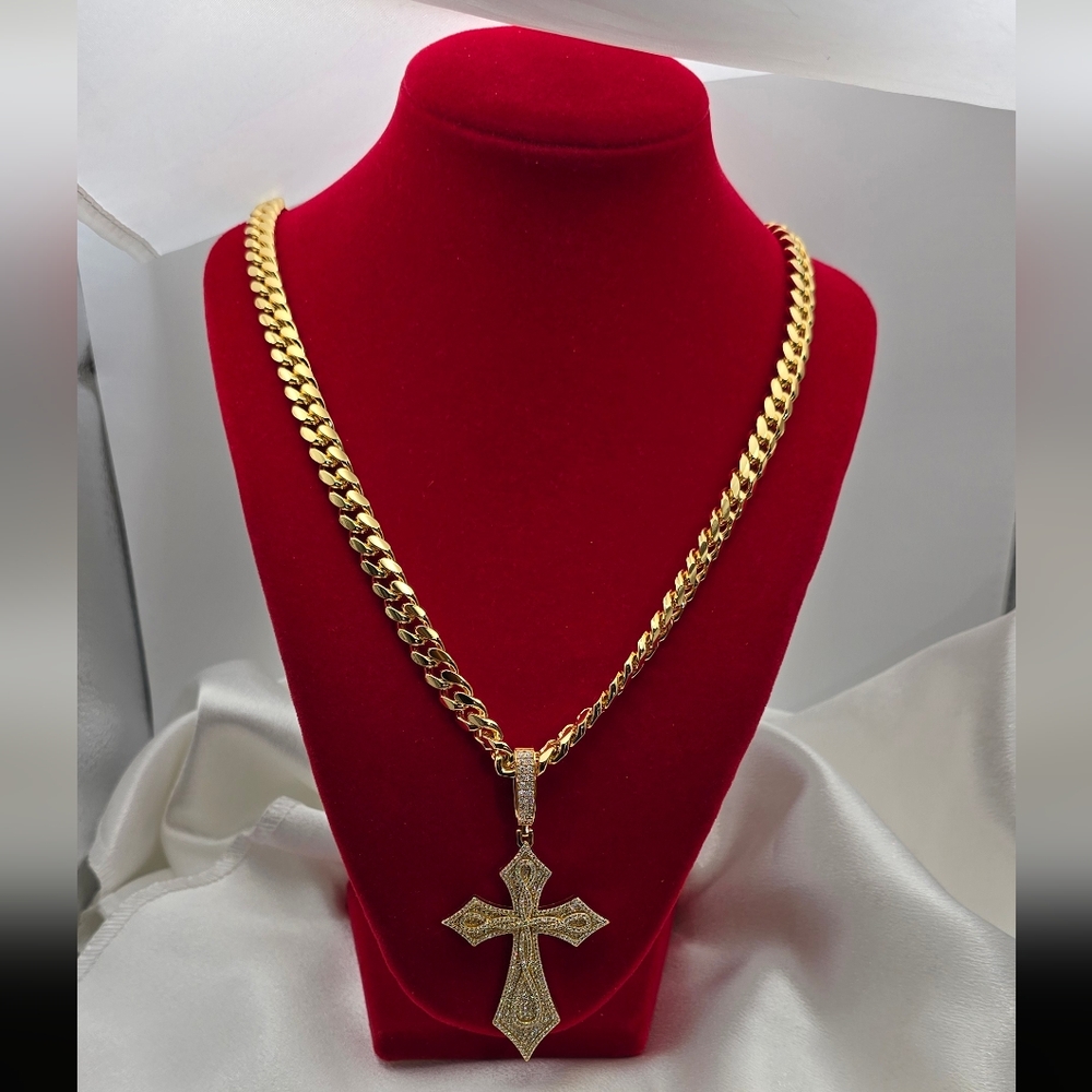Yellow Gold Over Sterling Silver Gothic Vine Moissanite Cross Pendant